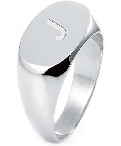 925 Sterling Silver Signet Oval Flat Top High Polished Ring | Blank Or Initial Personalization Silver $11.02 Rings