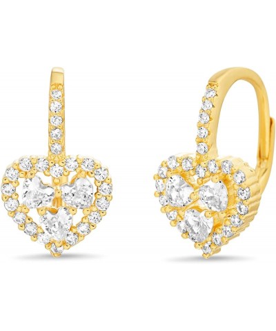 Sterling Silver Cubic Zirconia Lever Back CZ Heart Earrings for Women Yellow $10.69 Earrings