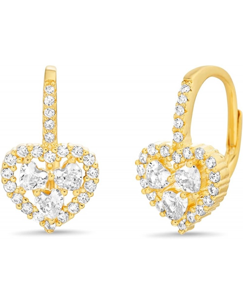 Sterling Silver Cubic Zirconia Lever Back CZ Heart Earrings for Women Yellow $10.69 Earrings