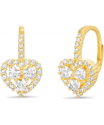 Sterling Silver Cubic Zirconia Lever Back CZ Heart Earrings for Women Yellow $10.69 Earrings