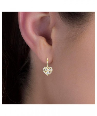 Sterling Silver Cubic Zirconia Lever Back CZ Heart Earrings for Women Yellow $10.69 Earrings