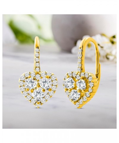 Sterling Silver Cubic Zirconia Lever Back CZ Heart Earrings for Women Yellow $10.69 Earrings