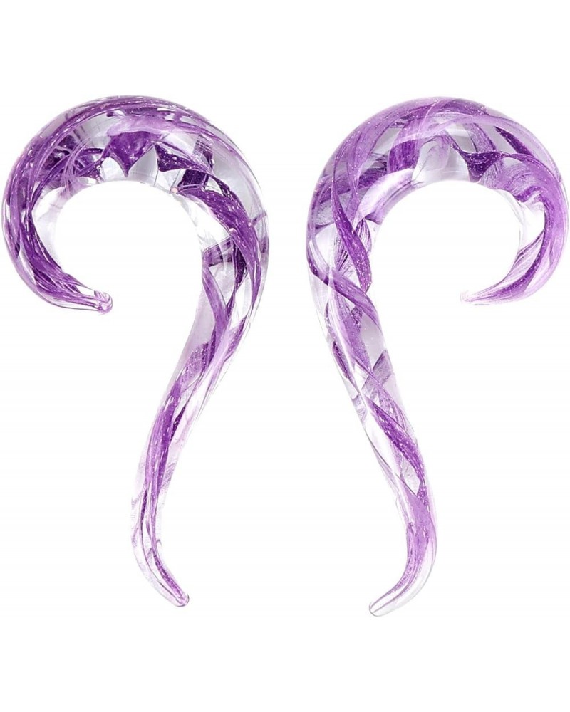 2pcs Multicolor 8G-00G Glass Teardrop Spiral Ear Gauges Twist Hanger Stretchers Piercing Jewelry Purple $9.67 Body Jewelry