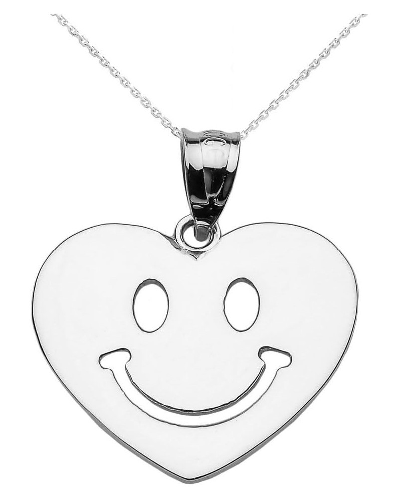 Sterling Silver Happy Smiley Face Heart Pendant Necklace 18.0 Inches $16.79 Necklaces