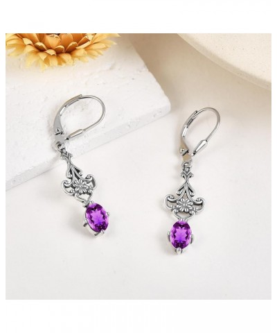 Moonstone/Amethyst Filigree Earrings 925 Sterling Silver Teardrop Bohemian/Vintage Earring for Women Filigree Jewelry Gifts f...