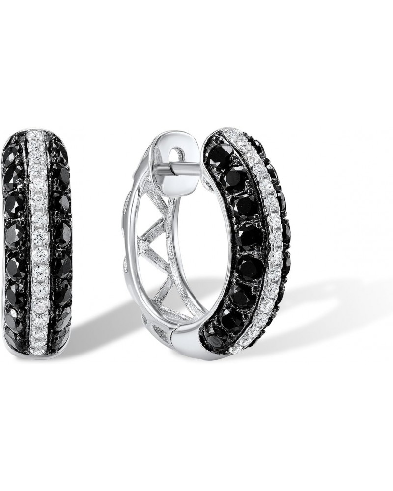 925 Sterling Silver Black & White Openwork Hoop Earrings Black Spinel Cubic Zirconia Huggie Earrings for Women $13.20 Earrings