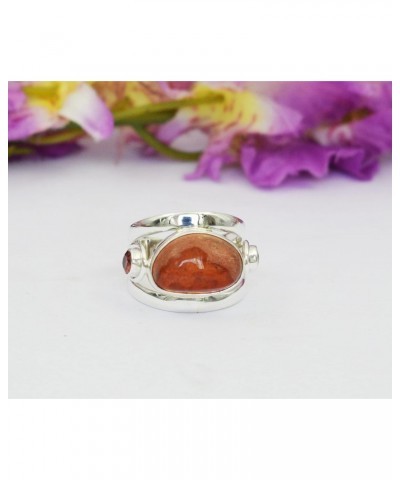 Gorgeous Mexican Fire Opal & Garnet Gemstone 925 Solid Sterling Silver Ring Designer Jewelry Gift For Her $32.53 Rings