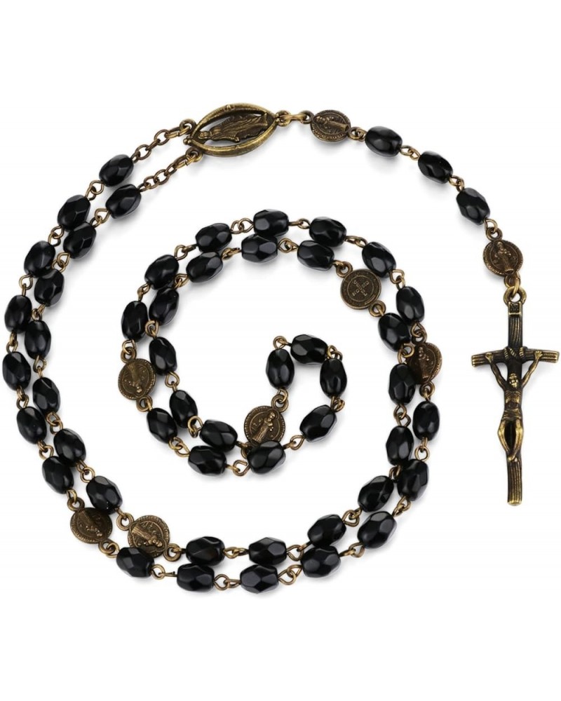 Chaplet of Seven Sorrows Rosary Virgin Mary Prayer Beads Chain Our Lady Crucifix Cross Necklace black crystal $9.50 Necklaces