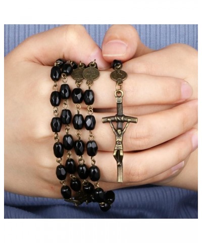 Chaplet of Seven Sorrows Rosary Virgin Mary Prayer Beads Chain Our Lady Crucifix Cross Necklace black crystal $9.50 Necklaces