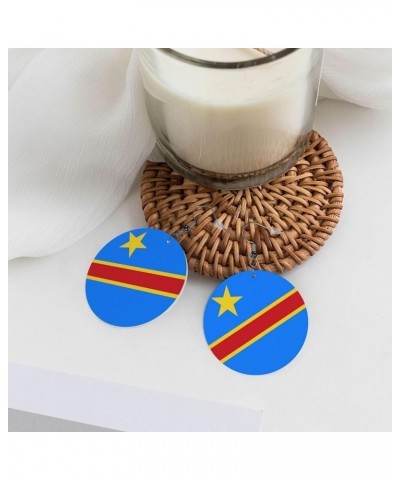 Usa Flag Pennsylvania Faux Leather Earrings For Women Girls Lightweight Round Dangle Earrings Gift Patriotic Congo Republic F...