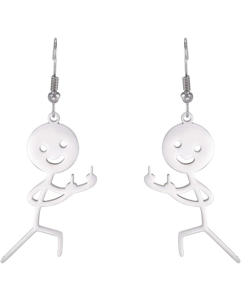 Funny Doodle Middle Finger Dangle Drop Earrings for Women Girl Cute Face Statement Earrings Creative Cool Jewelry Gift A Silv...