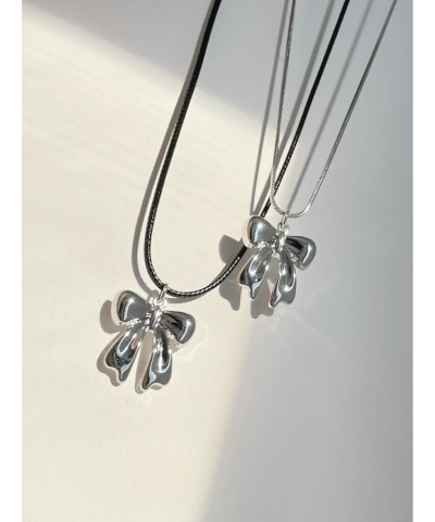 Statement Ribbon Bow Pendant Necklace for Women Girls Thanksgiving Christmas Jewelry Gift Silver snake chain $7.13 Necklaces