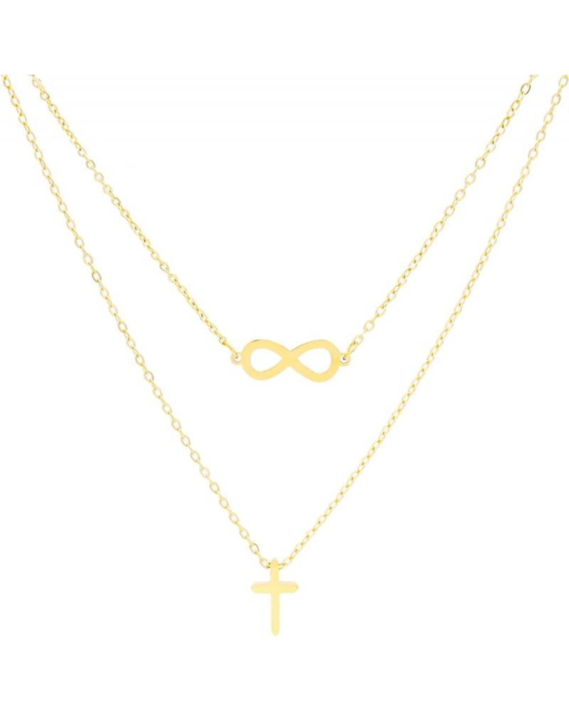 Cross Heart Infinity Necklace For Women 18k Gold Plated Stainless Steel Trendy Simple Dainty Minimalist Layered Chunky Small ...