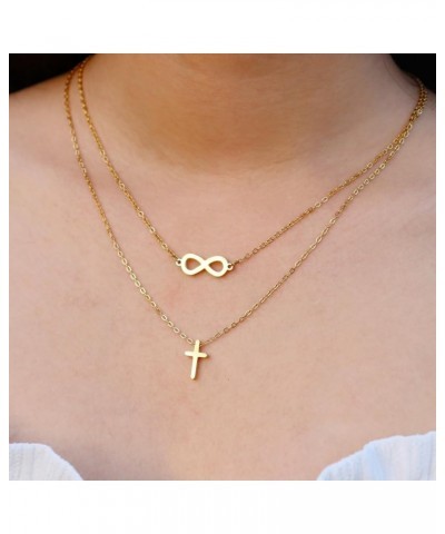 Cross Heart Infinity Necklace For Women 18k Gold Plated Stainless Steel Trendy Simple Dainty Minimalist Layered Chunky Small ...