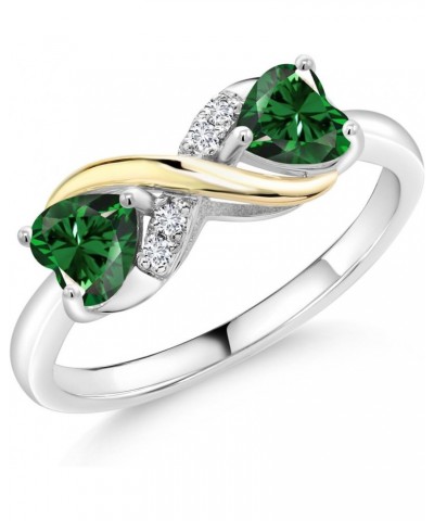 925 Sterling Silver and 10K Yellow Gold Green Nano Emerald and White Lab Grown Diamond Ring For Women (1.04 Cttw, Heart Shape...