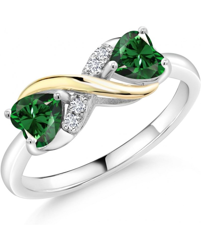 925 Sterling Silver and 10K Yellow Gold Green Nano Emerald and White Lab Grown Diamond Ring For Women (1.04 Cttw, Heart Shape...