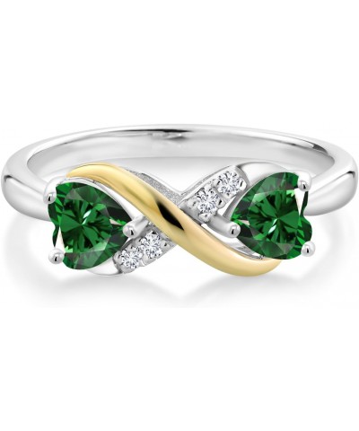 925 Sterling Silver and 10K Yellow Gold Green Nano Emerald and White Lab Grown Diamond Ring For Women (1.04 Cttw, Heart Shape...