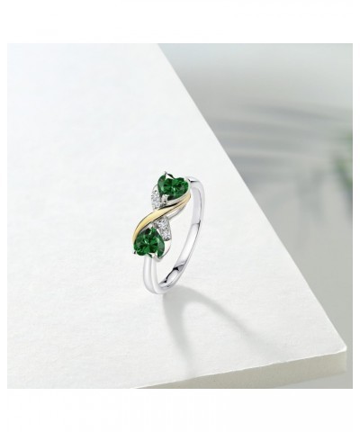 925 Sterling Silver and 10K Yellow Gold Green Nano Emerald and White Lab Grown Diamond Ring For Women (1.04 Cttw, Heart Shape...