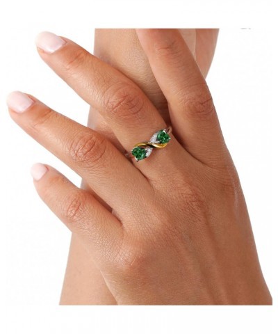 925 Sterling Silver and 10K Yellow Gold Green Nano Emerald and White Lab Grown Diamond Ring For Women (1.04 Cttw, Heart Shape...