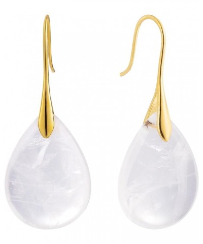 Agate Teardrop Stone Grey Drop Earrings Fishhook Dangle Earrings Silver Tone White-Gold Color Hook $8.69 Earrings