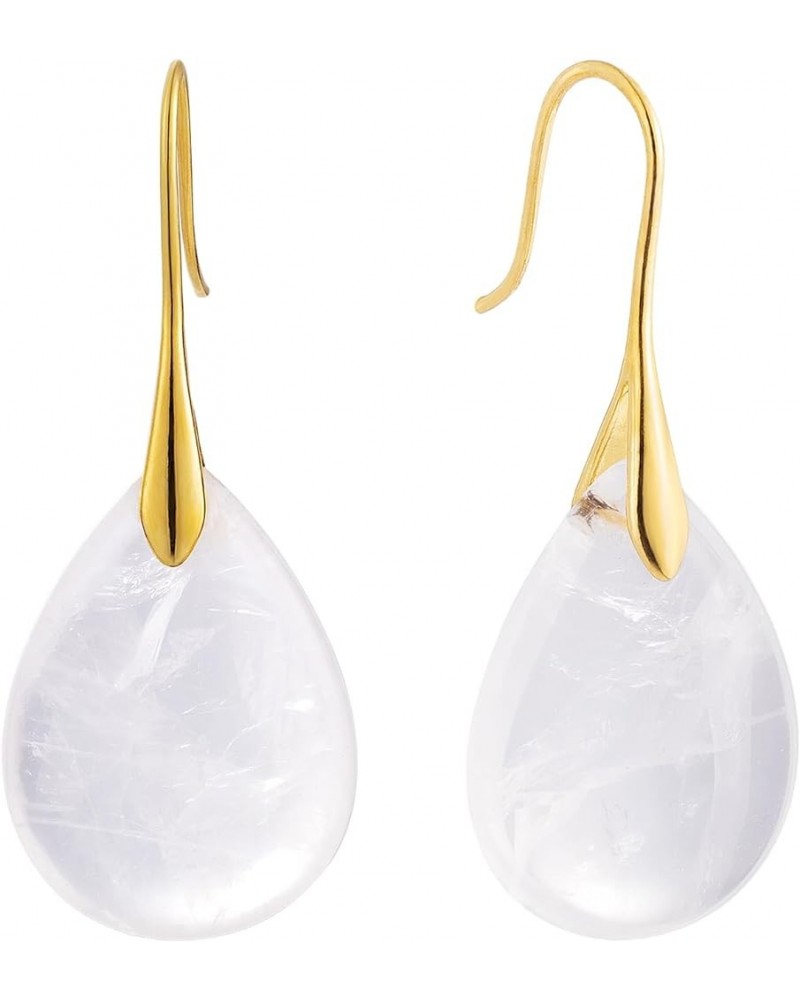 Agate Teardrop Stone Grey Drop Earrings Fishhook Dangle Earrings Silver Tone White-Gold Color Hook $8.69 Earrings