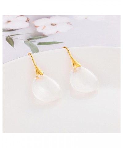 Agate Teardrop Stone Grey Drop Earrings Fishhook Dangle Earrings Silver Tone White-Gold Color Hook $8.69 Earrings