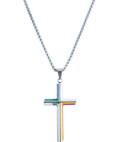 Rainbow Pride Cross Necklace Silver, for LGBTQ+ Pride Gay Lesbian Queer Gifts Women Men Accessories, Fashion Jewelry $8.24 Ne...