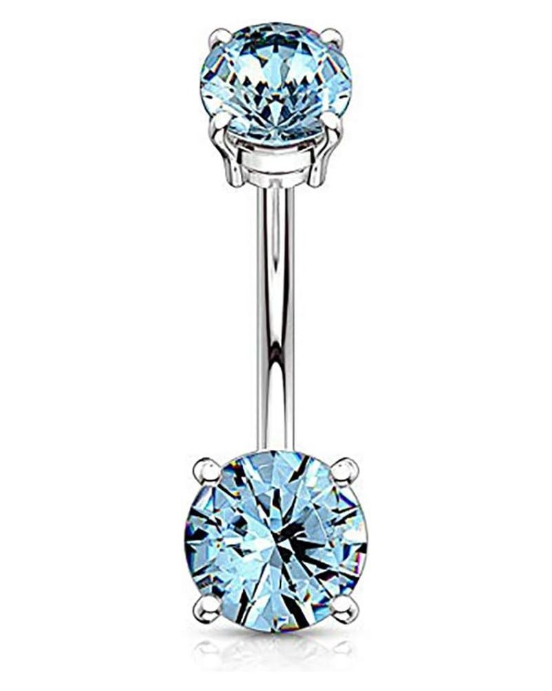 14g Internally Threaded Solitaire CZ Top Mount Belly Button Ring 7mm Aqua $9.35 Body Jewelry