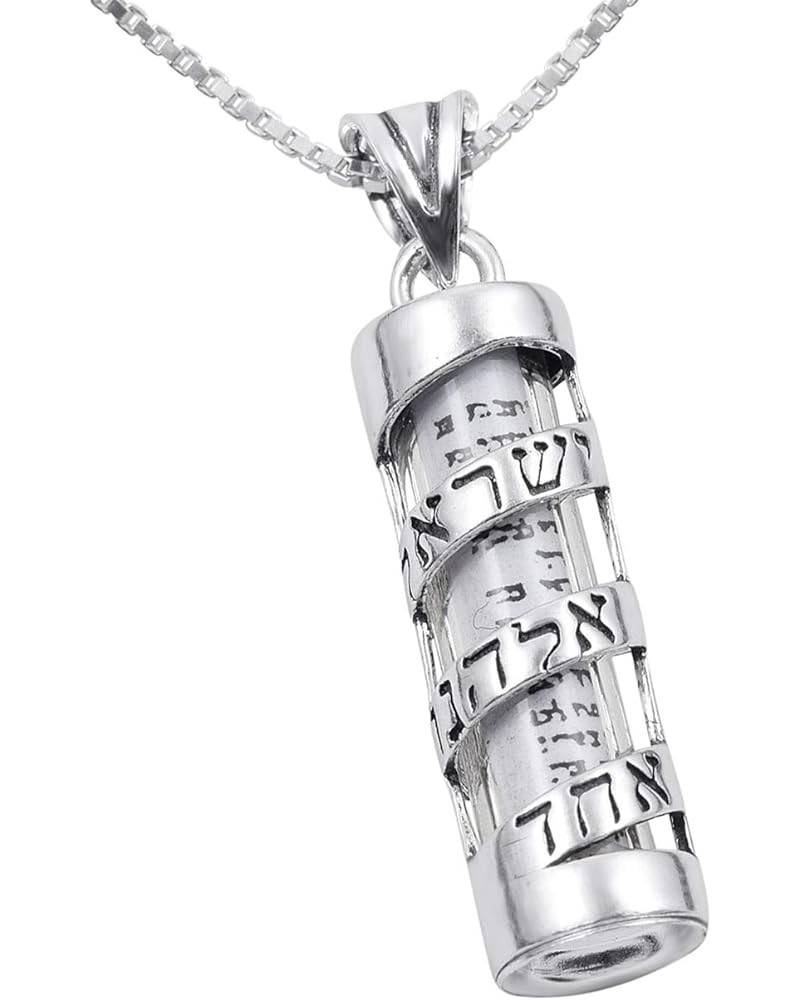 Mezuzah Necklace Pendant Spiral Shema Yisrael and Scroll in 925 Sterling Silver 16 Inches Chain $12.38 Necklaces