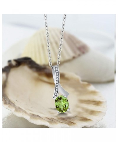 925 Sterling Silver Oval Gemstone Birthstone and White Diamond Pendant Necklace For Women with 18 Inch Silver Chain Peridot, ...