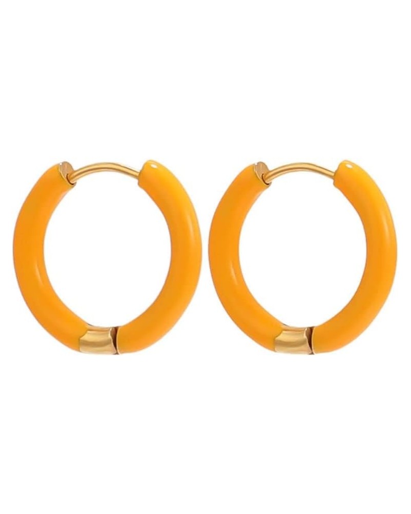 Small Hoop Enamel Earrings Colorful Cute Enamel Earrings For Women Girls Orange $10.25 Earrings