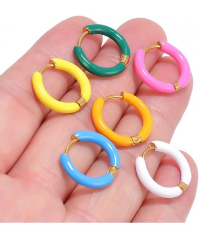 Small Hoop Enamel Earrings Colorful Cute Enamel Earrings For Women Girls Orange $10.25 Earrings