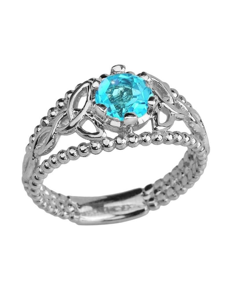 Sterling Silver Modern Beaded Celtic Trinity Knot Engagement Ring with Genuine Blue Topaz $20.79 Rings