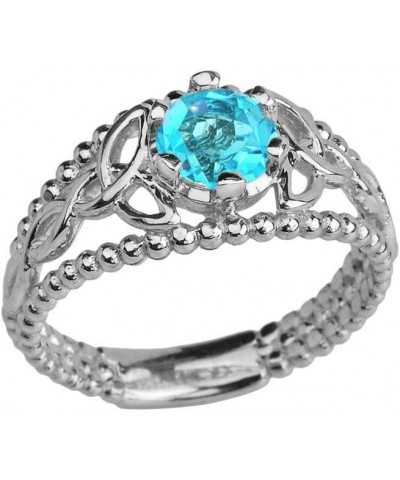 Sterling Silver Modern Beaded Celtic Trinity Knot Engagement Ring with Genuine Blue Topaz $20.79 Rings