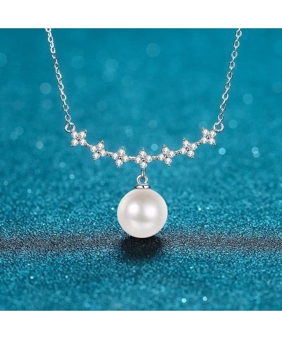 Single Pearl Necklace Moissanite Necklace for Women, Sterling Silver Cultured Freshwater Pearl Pendant Moissanite Diamond Nec...