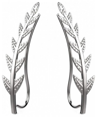 Ear Crawler Cuff Earrings Sterling Silver Ear Climber Studs Olive Leaf Hypoallergenic Silver-Tone $13.92 Earrings