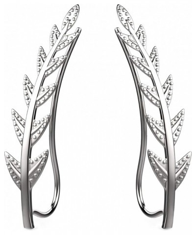 Ear Crawler Cuff Earrings Sterling Silver Ear Climber Studs Olive Leaf Hypoallergenic Silver-Tone $13.92 Earrings