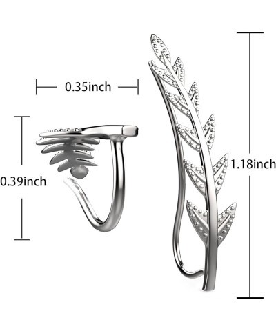 Ear Crawler Cuff Earrings Sterling Silver Ear Climber Studs Olive Leaf Hypoallergenic Silver-Tone $13.92 Earrings