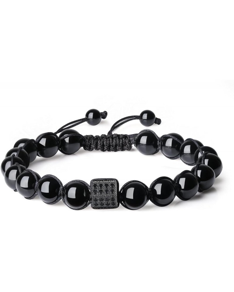 CZ Paved Black Tourmaline Stone Bracelet Male's $11.34 Bracelets