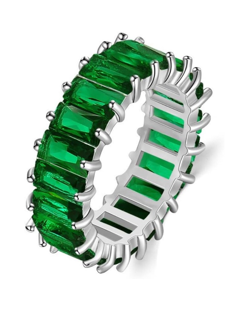 Cubic Zirconia Emerald Cut Eternity Ring Colorful Eternity Rainbow Ring Multi Color Gemstone Bands Ring Jewelry Gift Green 9 ...