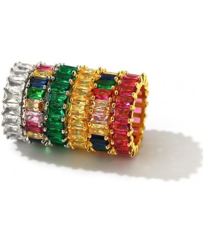 Cubic Zirconia Emerald Cut Eternity Ring Colorful Eternity Rainbow Ring Multi Color Gemstone Bands Ring Jewelry Gift Green 9 ...