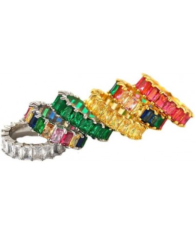 Cubic Zirconia Emerald Cut Eternity Ring Colorful Eternity Rainbow Ring Multi Color Gemstone Bands Ring Jewelry Gift Green 9 ...