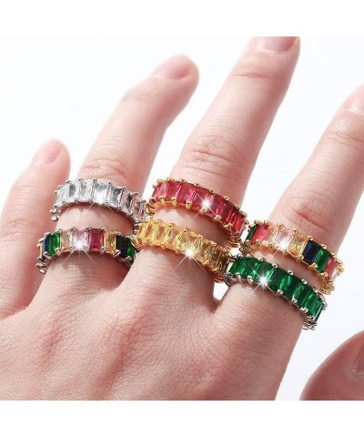 Cubic Zirconia Emerald Cut Eternity Ring Colorful Eternity Rainbow Ring Multi Color Gemstone Bands Ring Jewelry Gift Green 9 ...