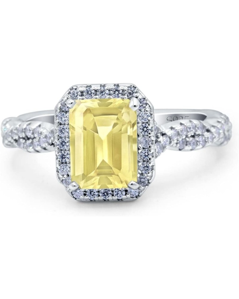 Art Deco Emerald Cut Infinity Wedding Bridal Ring Round Simulated Cubic Zirconia 925 Sterling Silver Simulated Yellow CZ $10....