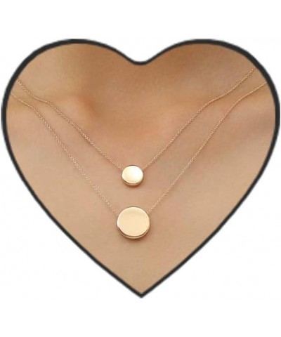 Gold Double Circle Layer Necklace - 14k Real Gold Plated Waterproof Trendy Round Coin Disc Layer Pendant Choker Necklace For ...