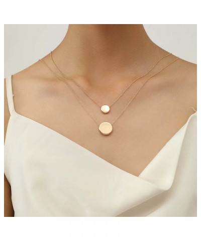 Gold Double Circle Layer Necklace - 14k Real Gold Plated Waterproof Trendy Round Coin Disc Layer Pendant Choker Necklace For ...