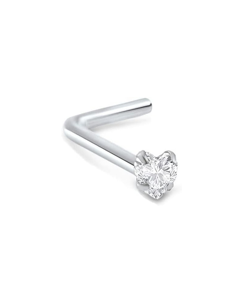 14k White Gold 3mm Heart CZ 22G 20G 18G White Gold L Bend-22G $15.98 Body Jewelry