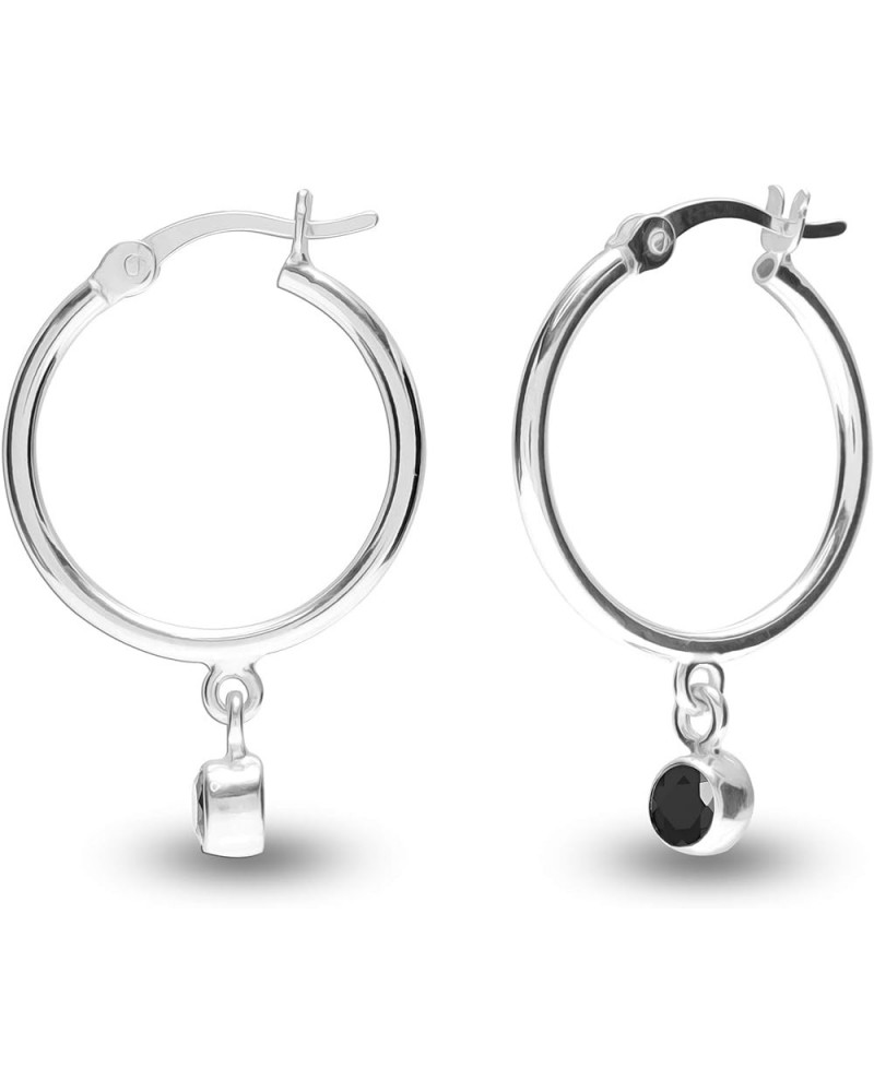 Sterling Silver Jewelry Gemstone Birthstone Hanging Charm Hoop Earrings for Teens and Women (3MM Round) Onyx $12.04 Earrings