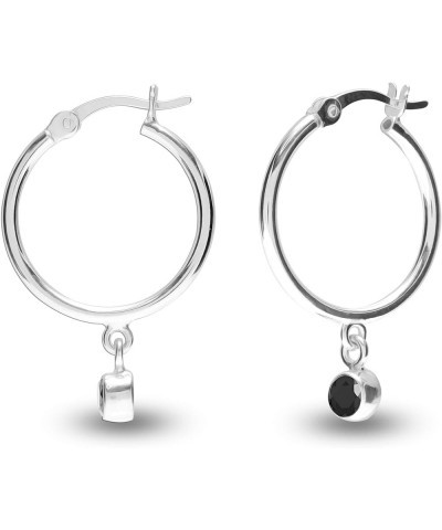 Sterling Silver Jewelry Gemstone Birthstone Hanging Charm Hoop Earrings for Teens and Women (3MM Round) Onyx $12.04 Earrings