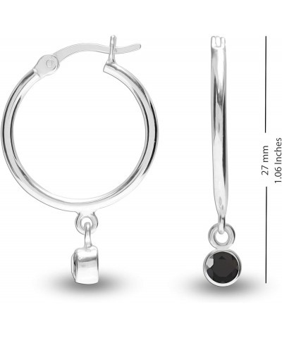 Sterling Silver Jewelry Gemstone Birthstone Hanging Charm Hoop Earrings for Teens and Women (3MM Round) Onyx $12.04 Earrings